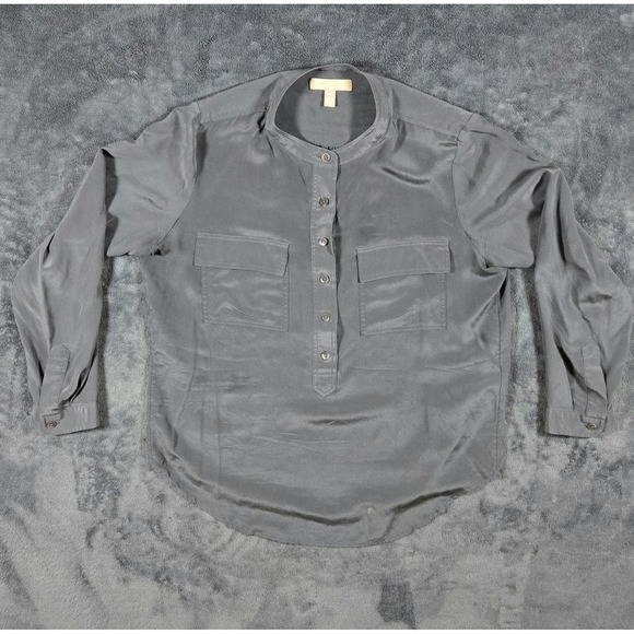 Sheer Cover Tops - Banana Republic Womens 100% Silk M Petite Blouse Button Up Double Pocket Sheer